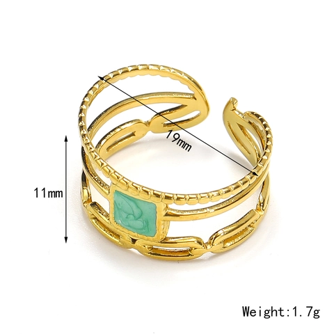 18K Gold Plated Stainless Steel Layered Chain Ring Adjustable Square Enamel Open Ring For Women Fashion Jewelry