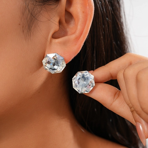 Orecchini A Lobo In Vetro Sfaccettato Geometrico Con Perno In Argento Sterling 925 Esagono Blu Gioielli Da Donna