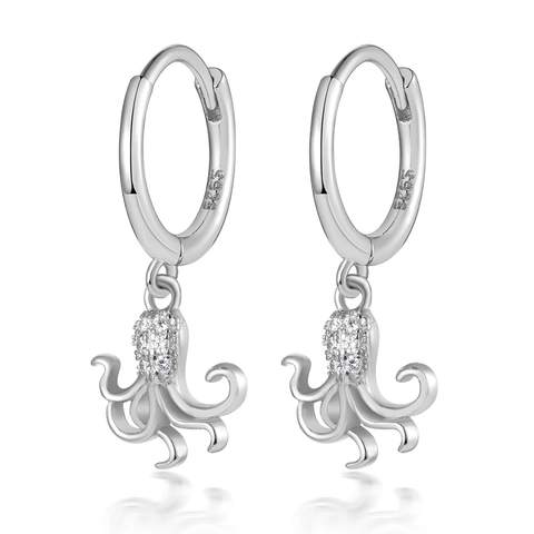 925 Sterlingsilber Oktopus Ohrhänger Funkelnde Zirkonia Eingelegt Meerestier Ohrenschnalle Mode Persönlichkeit Damen Schmuck