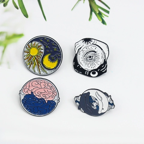 Artistic Alloy Enamel Pin Sun Moon Brain Whale Eye Brooch Badge For Backpack Clothes Accessory