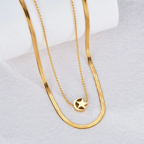 Collana a Doppio Strato in Acciaio Inossidabile con Ciondoli Luna Stella Infinito Oro 18K Gioielli a Catena per Donna
