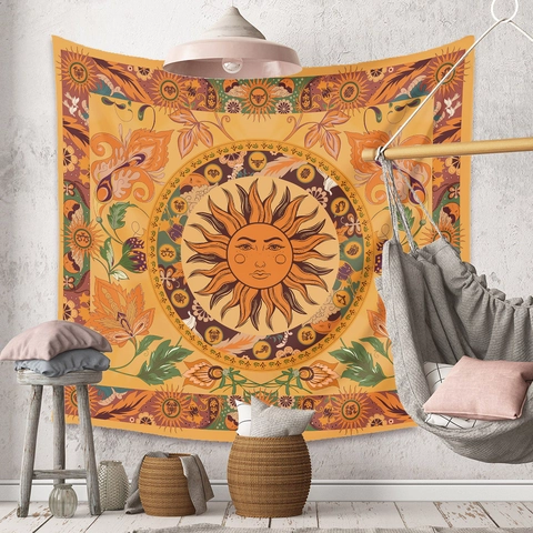 Tapiz De Pared Bohemio Sol Luna Zodiaco Místico Astrológico Tela De Poliéster Para Decoración De Dormitorio Sala Estar