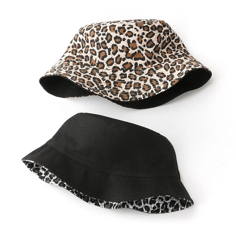 Reversible Bucket Hat Leopard Print Cotton Sun Protection Outdoor Packable Fisherman Cap Women Men