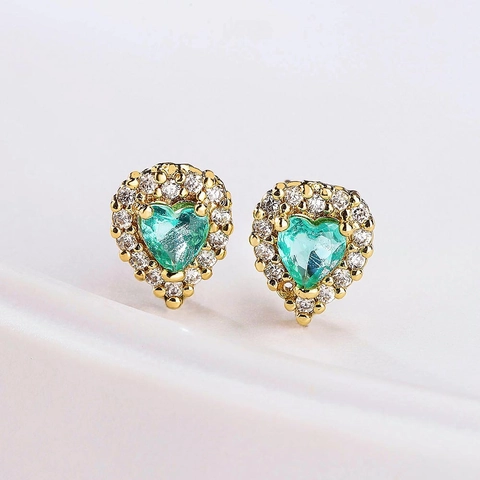Heart Shaped Stud Earrings Copper 18K Gold Plated Colorful Zircon Crystal Elegant Luxury Jewelry Accessories For Women