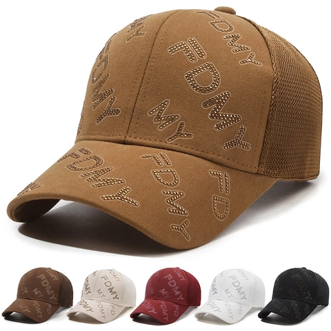 Strass Buchstaben Baseball Kappe Baumwolle Mesh Rücken Atmungsaktiv Verstellbar Sonnenschutz Hut Outdoor Unisex