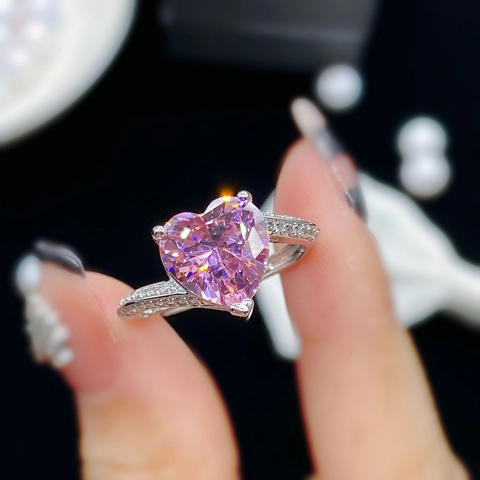 Heart Shaped Adjustable Ring Copper With Sparkling Zircon Sweet Romantic Jewelry For Women Elegant Rhinestone Inlaid