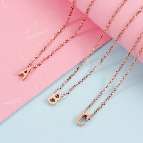 Rose Gold Titanium Steel Initial Letter Pendant Necklace Mirror Polished Simple Versatile Jewelry For Women