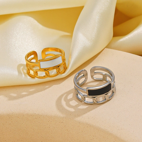 Anillo De Cadena Ajustable Abierto De Acero Inoxidable Esmalte Geométrico Hueco Hip Hop Joyería De Moda