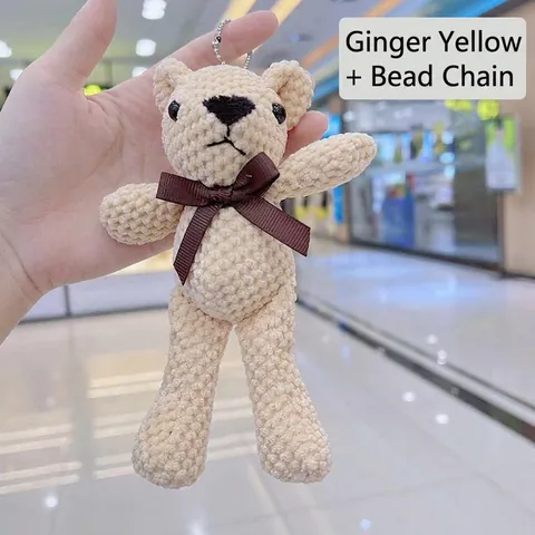 Osito De Peluche De Ganchillo Hecho A Mano Colgante De Bolsa Lindo Animal De Punto Con Lazo Cadena De Bolas Metal