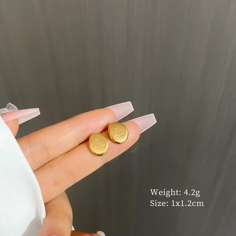 Minimalist Egg Shaped Stud Earrings Titanium Steel Gold Engraved Letter Geometric Statement Jewelry For Women Men