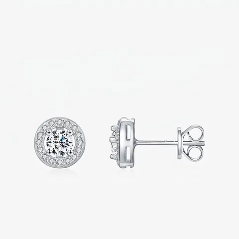 Pendientes De Botón De Moissanita Redondos Con Poste De Plata De Ley 925 Talla Brillante Color D Halo Lujo Moda Mujeres