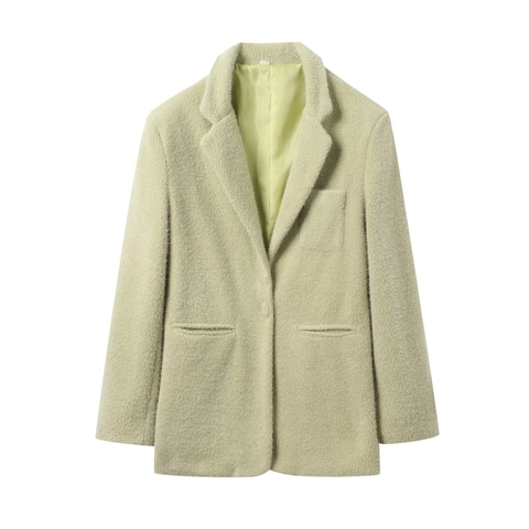 Dames Mintgroene Blazer Met Inkeping Revers Enkele Rij Knopen Lange Mouwen Getextureerde Casual Jas Met Voering Elegant