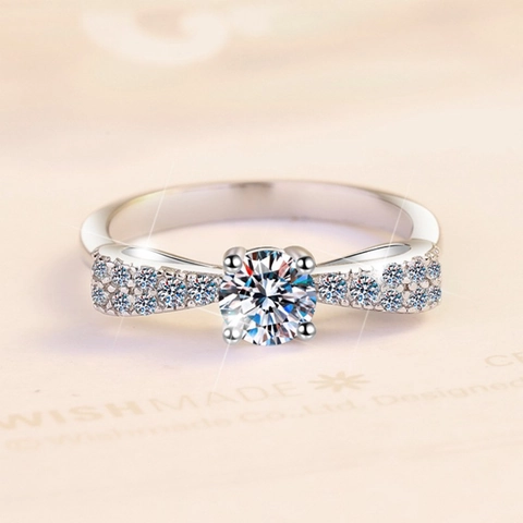 925 Sterling Silver Bowknot Ring For Women Moissanite Zirconia Inlaid Bow Adjustable Wedding Engagement Party Finger Ring Fine Jewelry