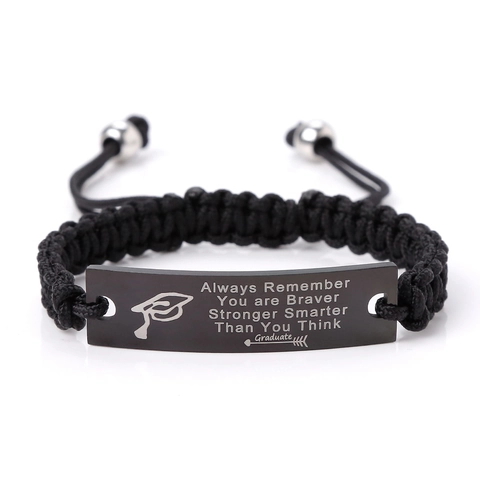 Braided Rope Bracelet With Engraved Stainless Steel Plate Inspirational Graduation Gifts For Son Husband Adjustable