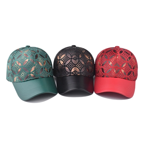 Casquette De Baseball À Motif Géométrique Avec Couronne En Polyester Métallique Et Bord En PU Réglable Chapeau Solaire Vintage