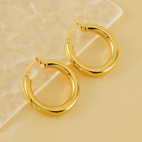 Chunky Hoop Earrings 18K Gold Plated Stainless Steel Hollow Round Geometric Minimalist Chic Jewelry For Women