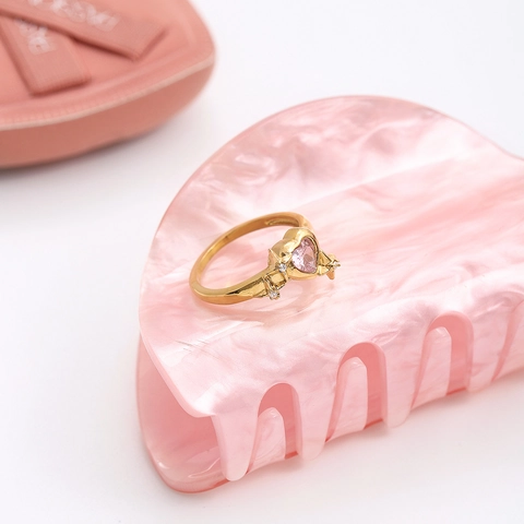 Bague Coeur Zircon Rose Acier Inoxydable Plaque Or Etoile Bijoux Esthetiques Pour Femmes Filles Impermeable Hypoallergenique