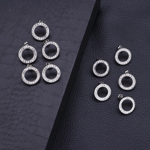 Stainless Steel Round Hoop Earrings Cubic Zirconia Pave Minimalist Geometric Fashion Jewelry For Women