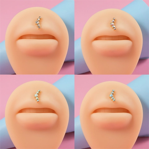 Arched Opale Synthétique Labret Stud 16G Filetage Interne Acier Inoxydable Plaqué Or Piercing Cartilage Oreille Pour Femme