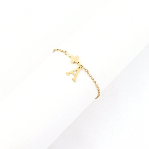 Bracciale in Acciaio Inossidabile Minimalista da Donna Croce d'Oro e Pendente con Lettera Iniziale Catena Regolabile Gioielli