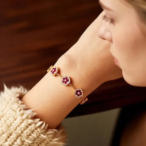 Pulsera Con Colgante De Flor Cobre Chapado En Oro De 18K Con Circón Rojo Blanco Joyería Elegante Para Mujer