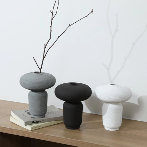 Florero De Cerámica Forma De Champiñón Textura Cepillada Minimalista Moderno Decoración De Mesa