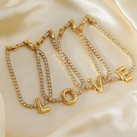 Bracciale Con Ciondolo Lettera Placcato Oro Zircone Catena Tennis Alfabeto Regolabile Gioielli Di Moda Per Donna Regalo