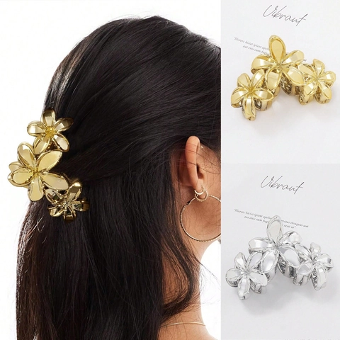 Eleganter Metall Haarklammer Frangipani Blüte Galvanisierte Legierung Floral Blühen Shark Clip Damen
