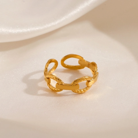 Anillo Abierto Ajustable De Acero Inoxidable Con Eslabones De Cadena Para Mujer Moda Textura Trenzada Joyería
