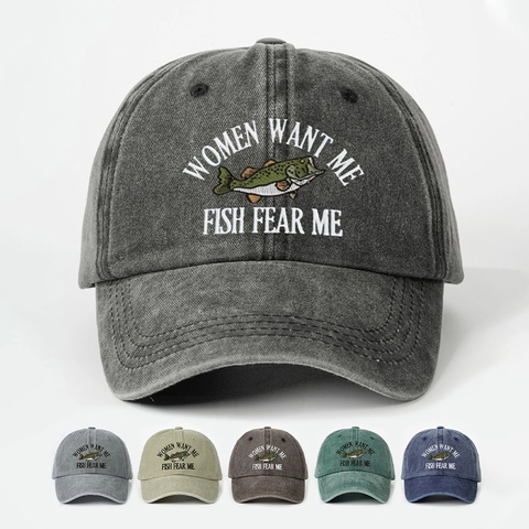 Gewassen Katoenen Honkbalpet Retro Vis Borduurwerk Grappige Slogan Dad Hat Verstelbaar Outdoor Zonbescherming Unisex