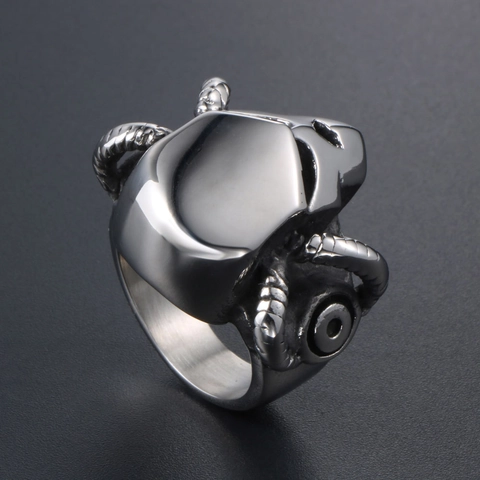 Anello Teschio Corno Di Ariete Acciaio Al Titanio Punk Gothic Maschera Meccanica Gioielli Per Uomini