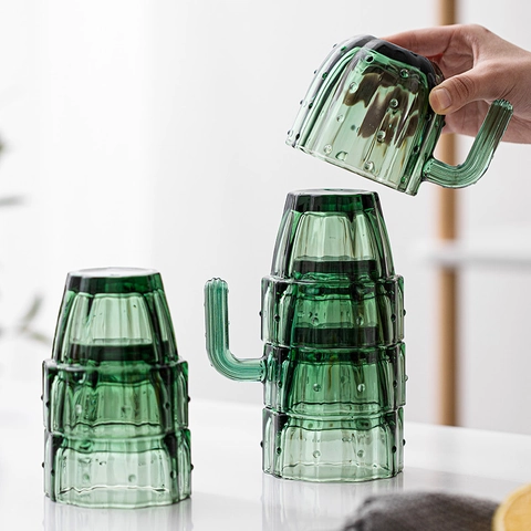 Bicchieri In Vetro A Forma Di Cactus E Pesce Koi Bicchieri Impilabili Vetreria Decorativa Texturizzata Casa E Ufficio