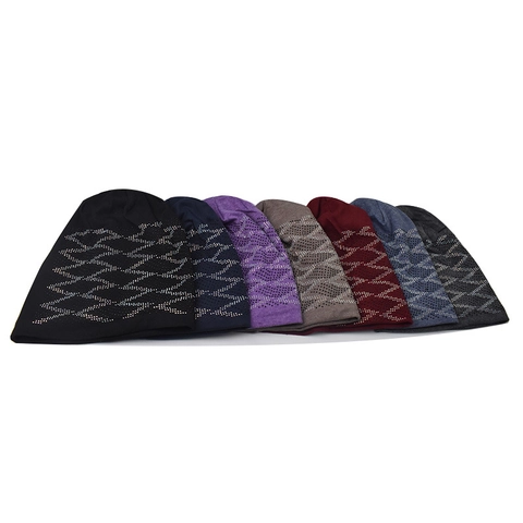 Women Winter Knitted Beanie Hat With Rhinestone Plaid Pattern Fleece Lined Warm Windproof Soft Skull Cap