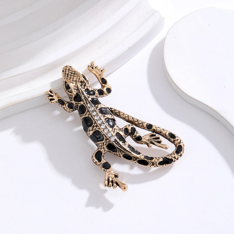 Vintage Legering Strass Hagedis Broche Emaille Gekko Dier Spelden Voor Vrouwen Mannen Zakelijke Banket Kleding Accessoires Spelden