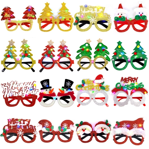 Christmas LED Glowing Glasses Santa Claus Reindeer Snowman Xmas Party Props Glitter Christmas Tree Eyewear Photo Props