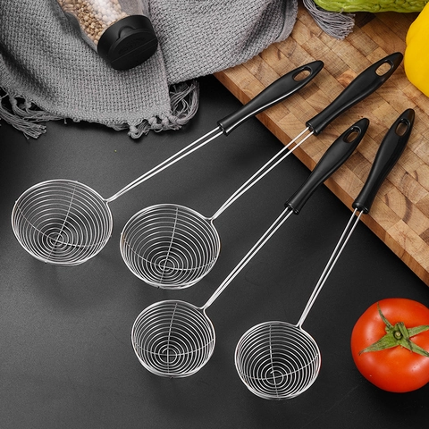 Edelstahl Spider Schöpflöffel Sieb Mit Langem Schwarzem Griff Hitzebeständiger Drahtgeflecht Schlitzlöffel Zum Kochen Frittieren