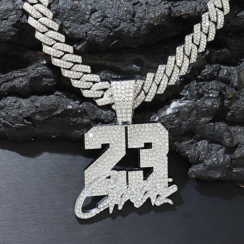 Legierung Strass Nummer 23 Anhänger Halskette Iced Out Cuban Link Kette Hip Hop Streetwear Schmuck Für Herren Damen