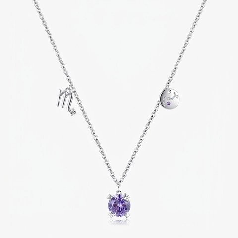 Scorpio Zodiac Necklace 925 Sterling Silver Purple Zircon Pendant Clavicle Chain For Women Minimalist Fashion Jewelry