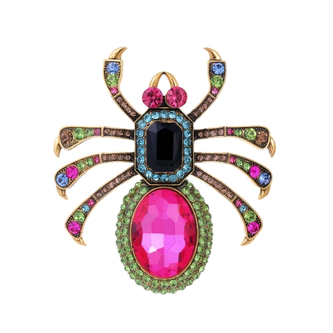 Large Spider Brooch Vintage Alloy Rhinestone Crystal Animal Insect Pin Jewelry For Women Gothic Style Accessory