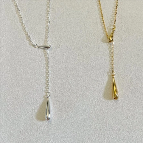 925 Sterling Silber Wassertropfen Y-Halskette Lange Kette Tropfenanhänger Minimalistischer Schmuck