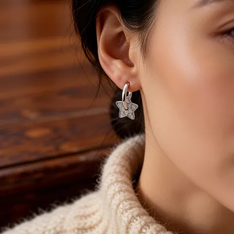 Pendientes De Aro De Estrella Retro Con Poste De Plata Cobre Circonita Relieve Floral Cruciforme Estilo Lujo Para Mujer