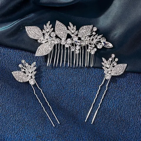 Peigne À Cheveux Et Épingles À Cheveux De Mariée En Alliage Strass Cristal Design Élégant De Fleur Feuille Accessoires De Mariage