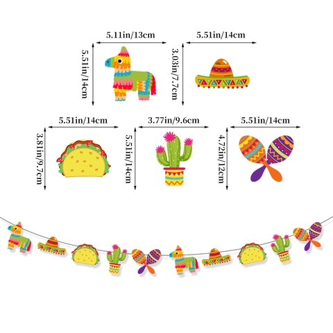 Bannière De Fête Mexicaine Fiesta Guirlande Avec Sombrero Taco Cactus Pinata Bandière En Papier Coloré Pour Carnaval Anniversaire Décor