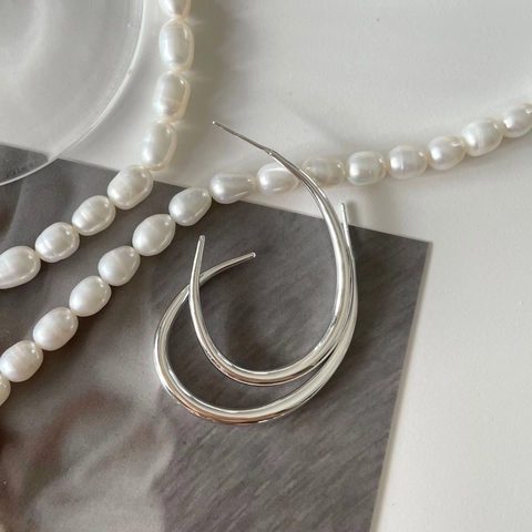 925 Sterling Zilveren Hoop Oorbellen Minimalistische Grote C-Vormige Hoogglans Gepolijste Geometrische Sieraden Voor Vrouwen