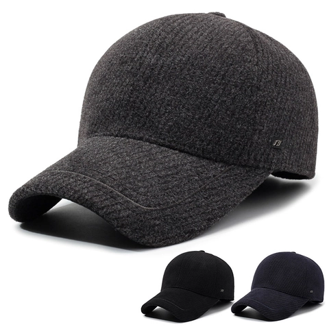 Winter Baseballkappe Für Herren Mit Ohrenschutz Fleece Gefüttert Dick Warm Winddicht Baumwolle Wollmischung Verstellbar