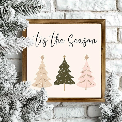Christmas Wooden Picture Frame Wall Hanging Tis The Season Trees Desktop Decoration Farmhouse Style Holiday Home Decor