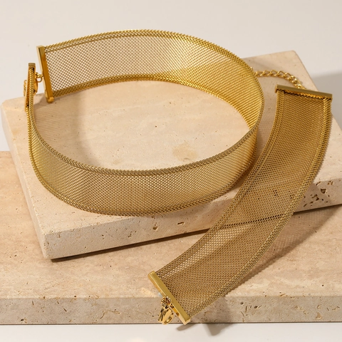 Collana E Bracciale In Maglia Minimalista Acciaio Inossidabile Geometrico Retrò Accessorio Di Gioielleria Per Donne Alla Moda