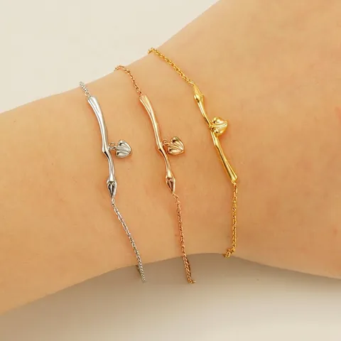 Stainless Steel Heart Pendant Bracelet 18K Gold Plated Curved Bar Fashion Minimalist Jewelry For Women