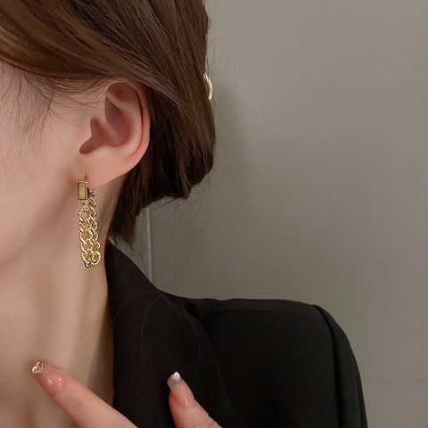 Long Chain Drop Earrings Alloy Gold Plated Fashion Geometric Jewelry With 925 Sterling Silver Earring Post For Women