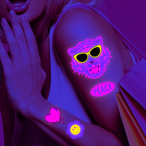 Fluoreszierende Wasser Transfer Temporäre Tattoo Aufkleber Wasserdicht UV Glow Neon Y2K Preppy Style Für Musikfestival Party